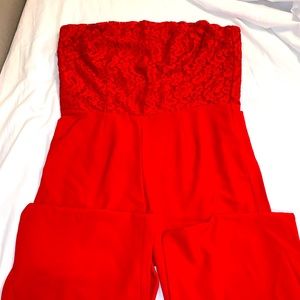 Strapless red lace jumpsuit